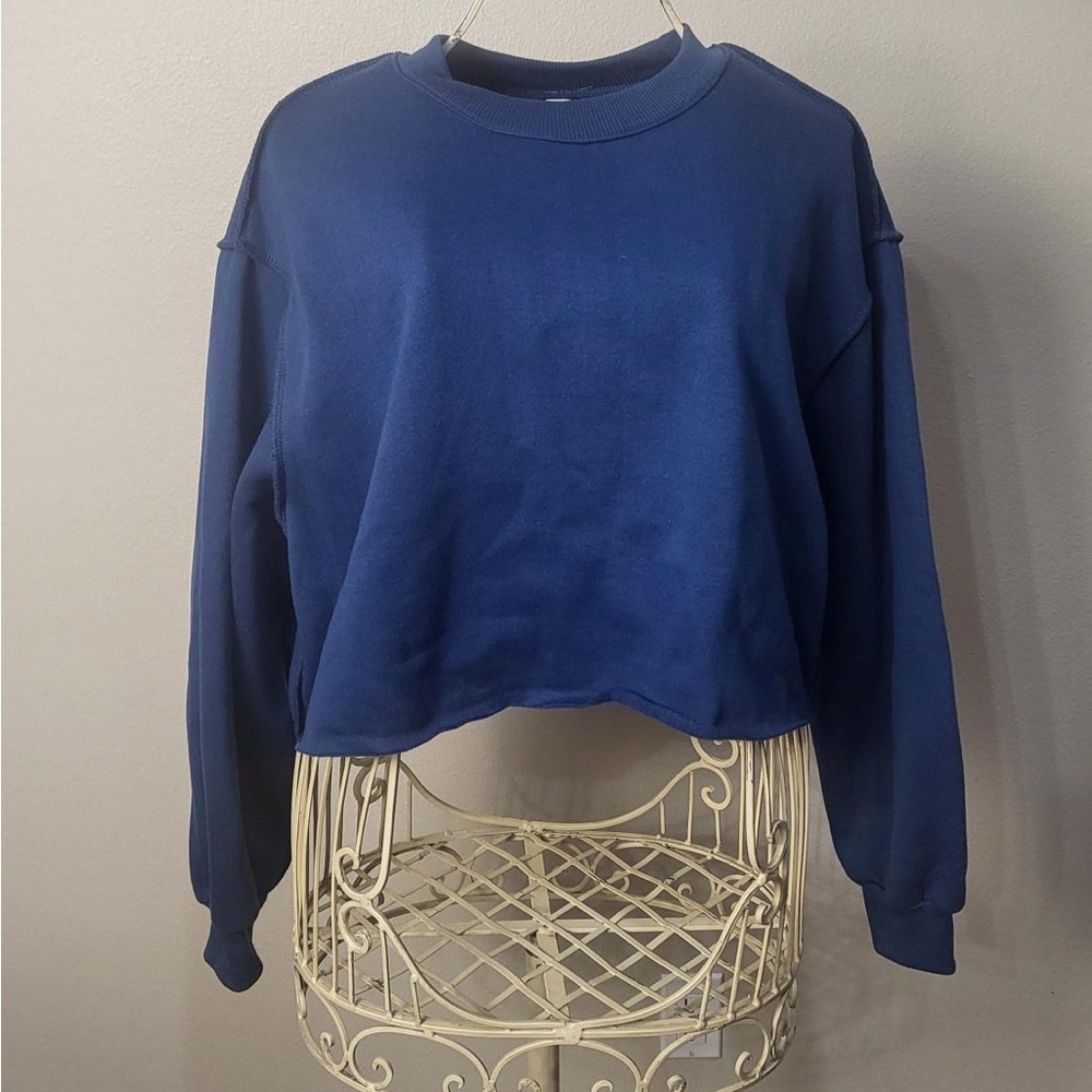 Blue Boxy Crop Sweatshirt